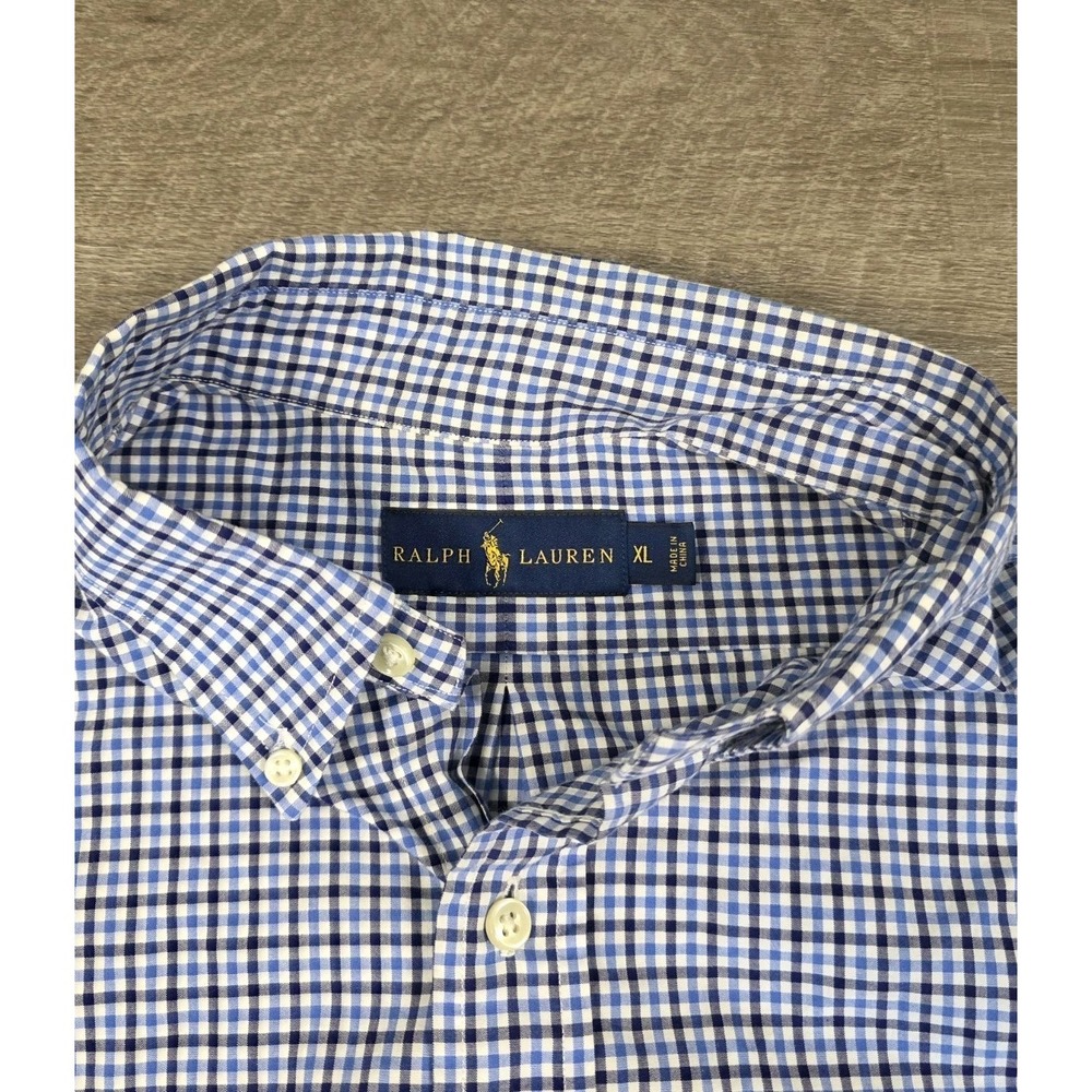 Ralph Lauren Shirt‎ Mens XL Blue White Button Down Check Navy Pony Cotton Casual - Picture 4 of 8